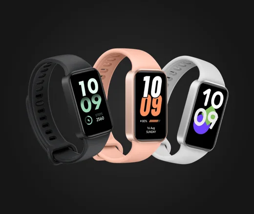 Xiaomi Smart Band 11 Active in Schwarz, Rosa und Silber, Vorderansicht